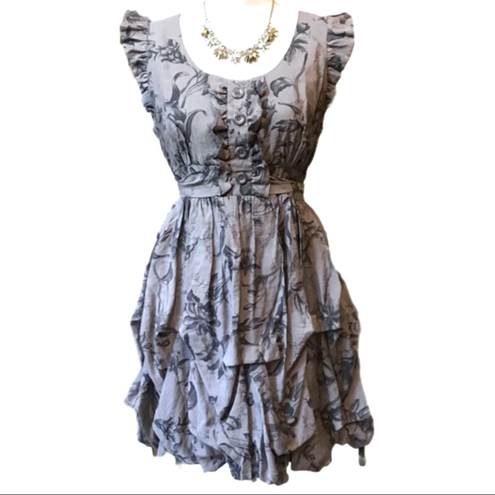 ANTHROPOLOGIE -Ruffled Floral Frilly Dress Size M